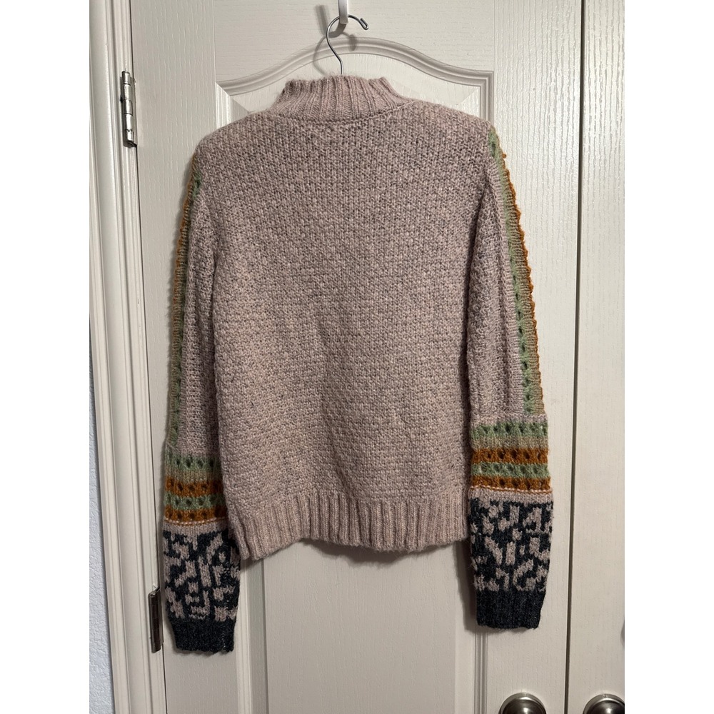 Mystree Mock Neck Crochet Leopard Sleeve Knit Sweater Boho Whimsy Cottagecore - Picture 3 of 6